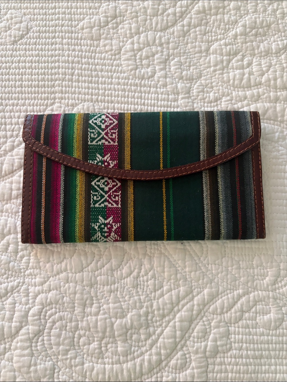 Striped Multicolor handmade Wallet Clutch with Leather Trim